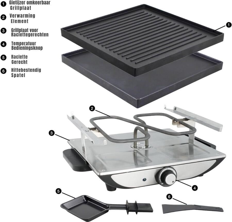 RONN Gourmetstel 4 personen Gourmetstellen Gourmet Zwart en Zilver -‎ ‎25cmx 30cmx 13cm; 2.38 kg