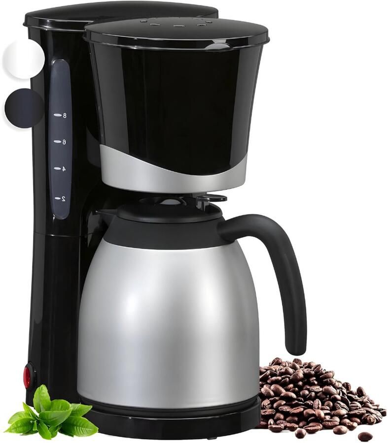 RONN Koffiezetapparaat met Thermoskan Koffiezetapparaat voor 10 Kopjes Anti Drup 1L RVS Zilver Zwart 21cm x 19cm x 34cm