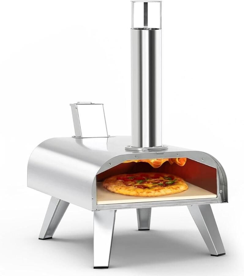 Ren Pizza oven Buiten Pizza oven Buiten Houten pizzaoven voor buiten draagbare roestvrijstalen pizzagrill houtgestookte pizzamaker Zilver 55cm x 37cm x 74cm
