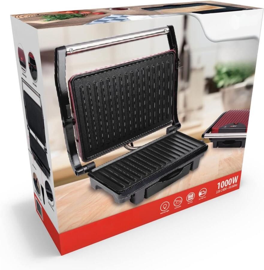 RONN Tosti-ijzers Tosti Apparaat Tosti Ijzer Zwart Rood 28cm x 33cm x 12cm