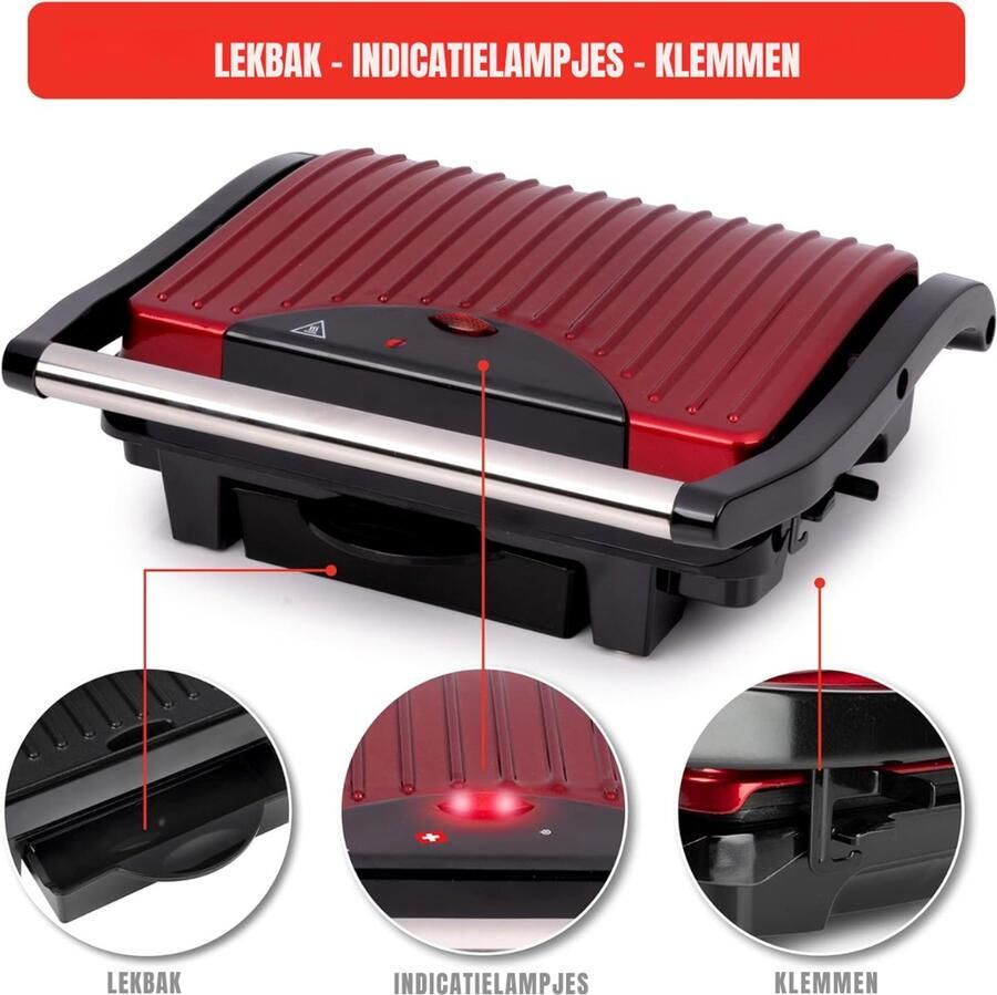 RONN Tosti-ijzers Tosti Apparaat Tosti Ijzer Zwart Rood 28cm x 33cm x 12cm