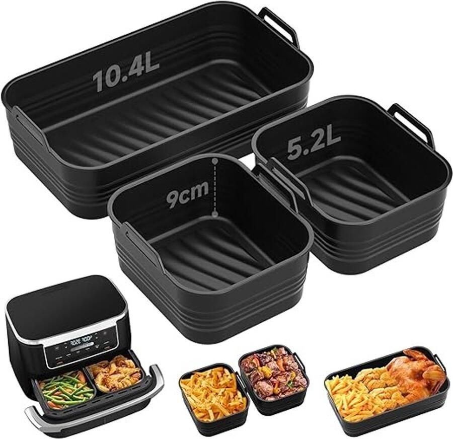 Ronte 3-delige Siliconen Airfryer Inzet Set voor 10L 10 4L Maximaal Koken Minimaal Schoonmaken