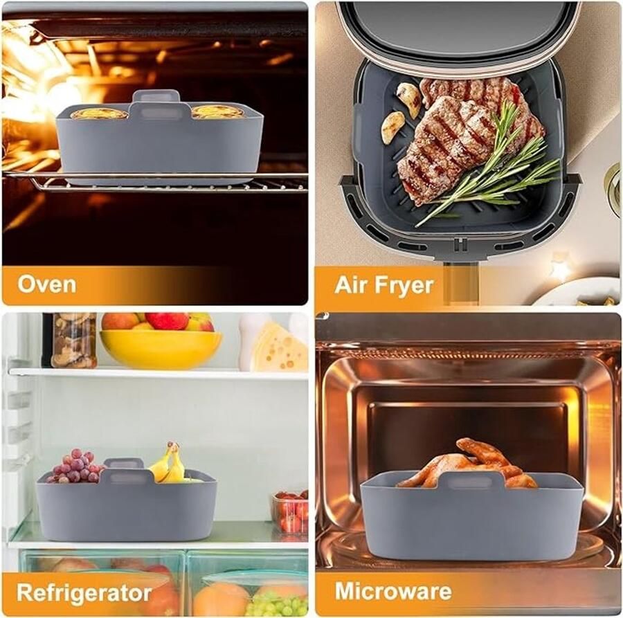Ronte – 5-delige Siliconen Airfryer Accessoires Set (20 cm) 2 ovenhandschoenen voedseltongs en olieborstel Compleet & Slim Airfryer Koken