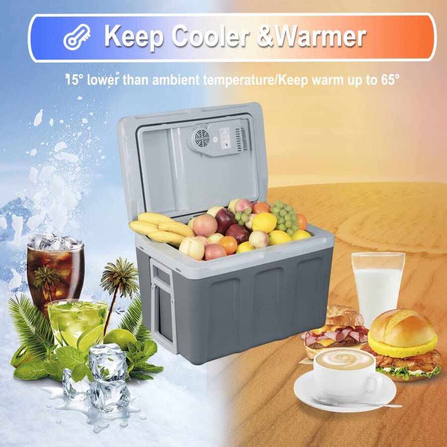 Rootz Living Rootz Mini Kühlbox Draagbare koeler Reiskoelkast Autokoelkast Thermische verwarmer Geïsoleerde doos Koude opslag Dunkelgrau 56.1*39.1*41.6 cm