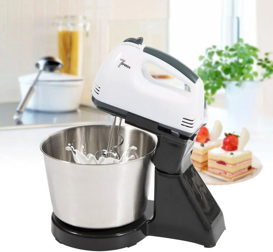 RosaBloom Handmixer Keukenmachine Standmixer Deegmixer Met Roterende Kom 1.7L 7 Snelheden 100W