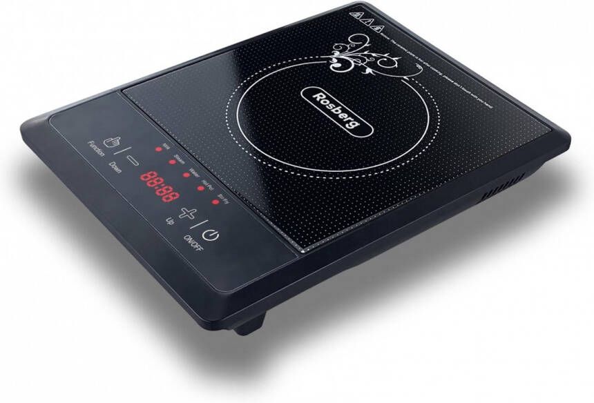 Rosberg Inductiekookplaat Vrijstaand Inductie Kooktoestel 2000W 8 Temperatuurniveaus 5 Kookprogramma s LED Display Automatische Uitschakeling Zwart