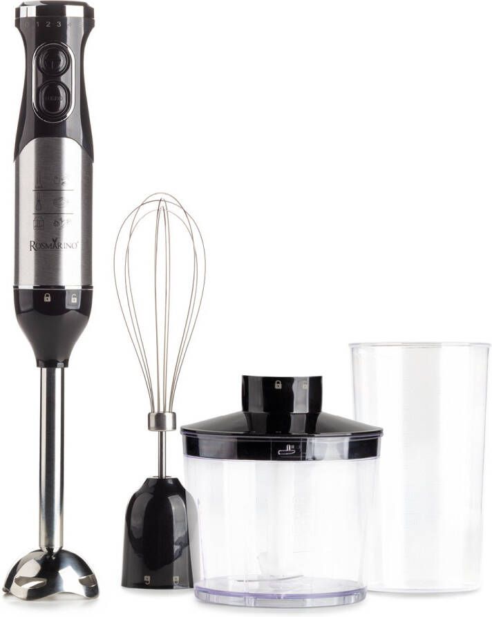 Rosmarino Vitapur Staafmixer 3-in-1 Incl Hakmolen Maatbeker en Garde Klopper 800W 5 snelheden Zwart