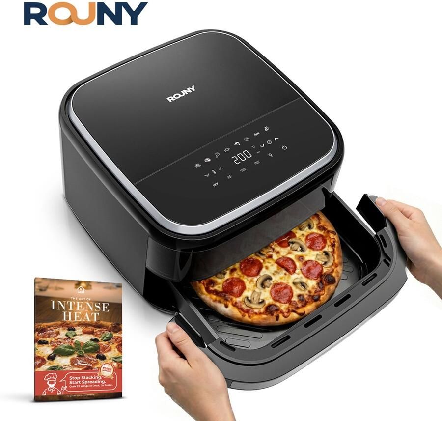 Rouny Airfryer 11-in-1 – Heteluchtfriteuse 2200 W voor 12 Inch Pizza – Dubbele Verwarming en 2 Ventilatorsnelheden – Kijkvenster met Binnenverlichting – 40-230 °C