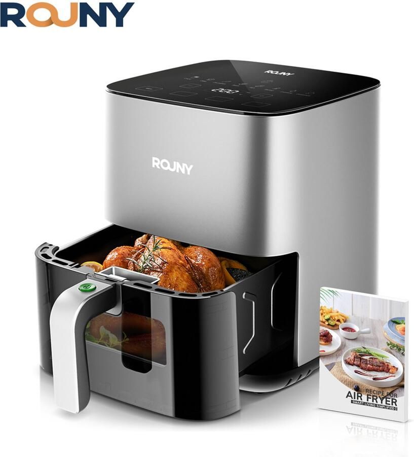 Rouny Airfryer 4 5 L – Heteluchtfriteuse 1450 W met Kijkvenster – 8 Automatische Programma s – Waterinjectiefunctie – Kinderslot – 80-200 °C
