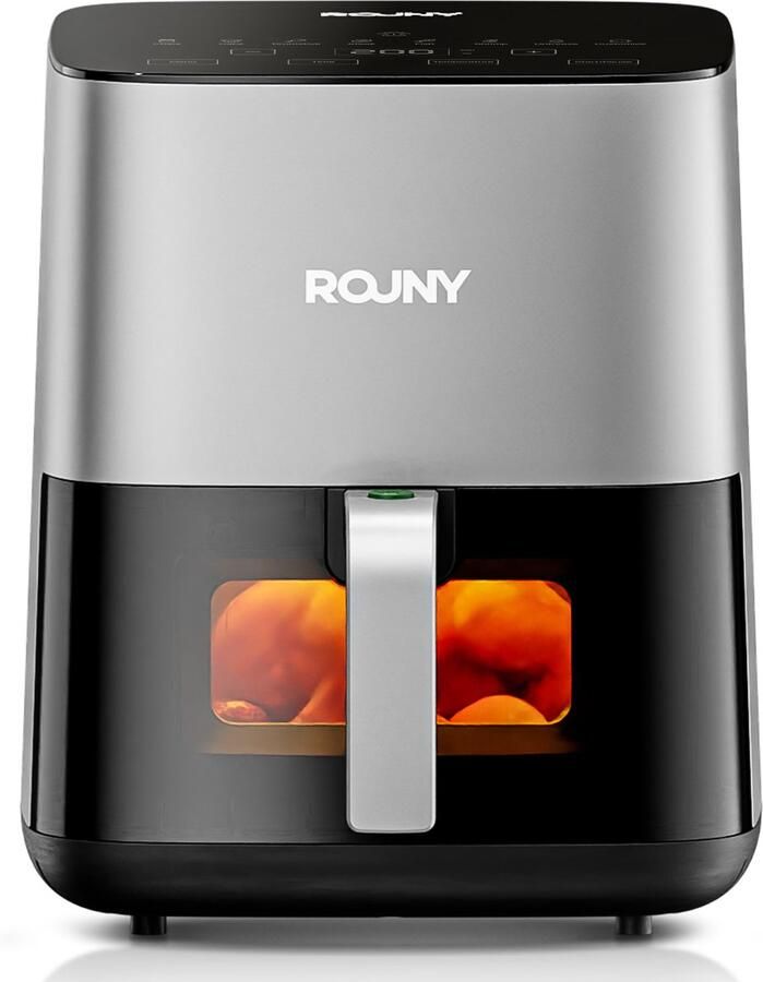 Rouny Airfryer 4 5L-Heteluchtfriteuse-Digitaal Display-Kijkvenster-Temperatuurregeling-1450W – Voor Keuken En Snacks – 32x26x30 5cm – Zilver Zwart