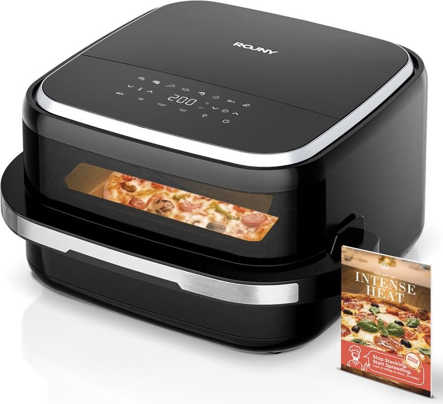 Rouny Pizza Oven-Airfryer Oven Heteluchtfriteuse 11-in-1 Programma s Dubbele Verwarming 2200 W – Voor Keuken – 38 5 x 35 x 20 5 cm – Zwart