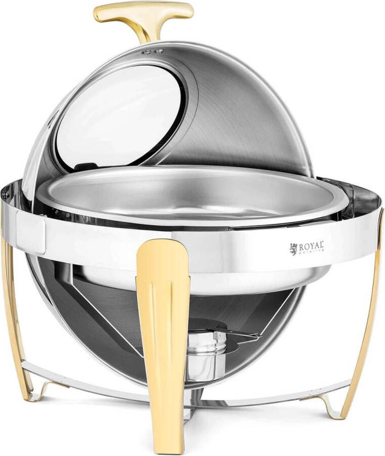 Royal Catering Chafing Dish rond gouden accenten roll-top motorkap 6 L