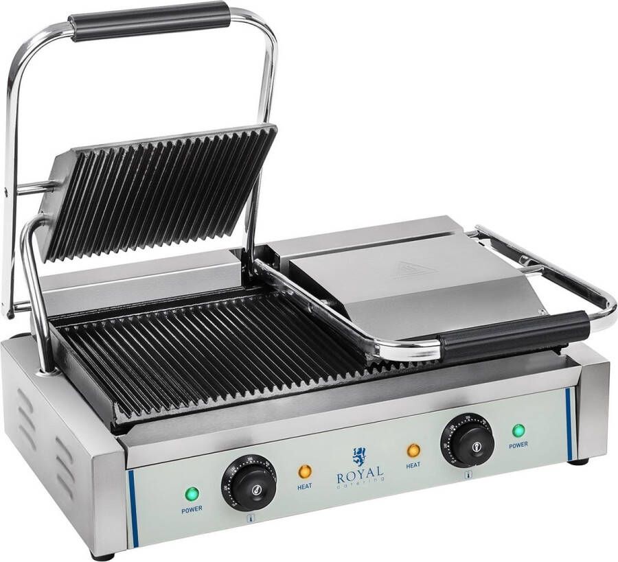 Royal Catering Dubbele contactgrill geribbeld 2 x 1.800 W