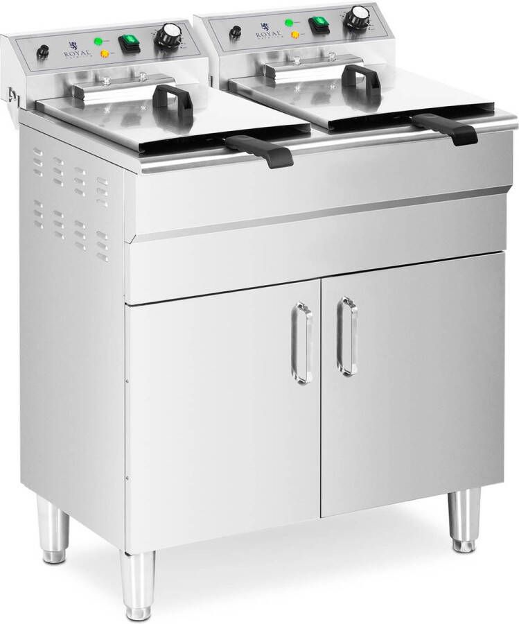 Royal Catering Dubbele elektrische friteuse 2 x 16 L 10.000 W 400 V aftapkraan koude zone met onderkast