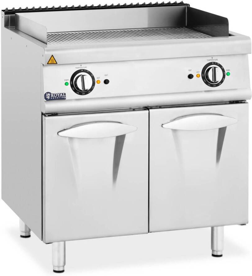 Royal Catering Dubbele elektrische grillplaat 10.8 kW geribbeld onderkast