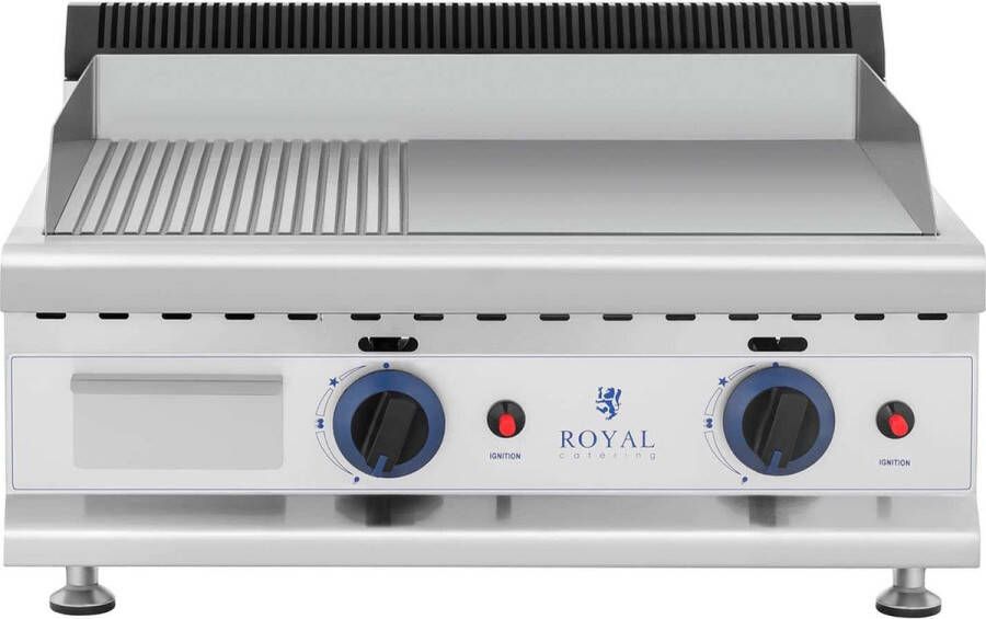 Royal Catering Dubbele gasgrill 60 x 40 cm glad geribbeld 2 x 3.100 W aardgas 20 mbar - Foto 3