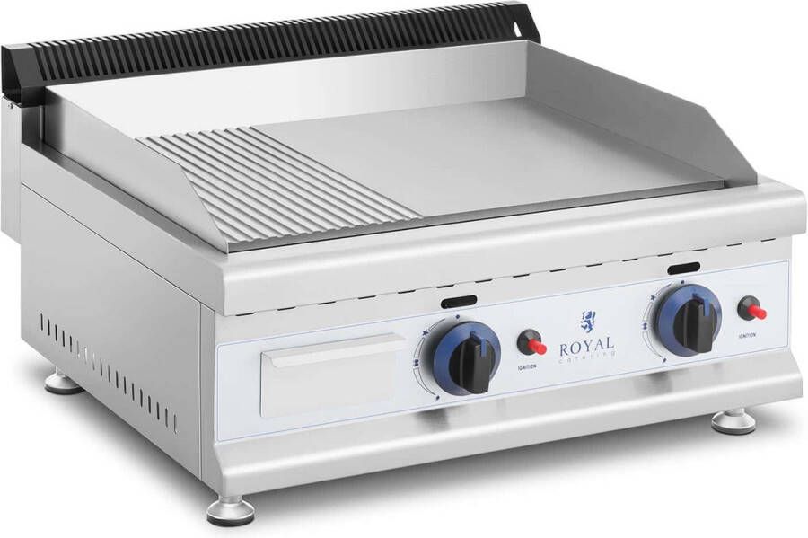 Royal Catering Dubbele gasgrill 60 x 40 cm glad geribbeld 2 x 3.100 W aardgas 20 mbar