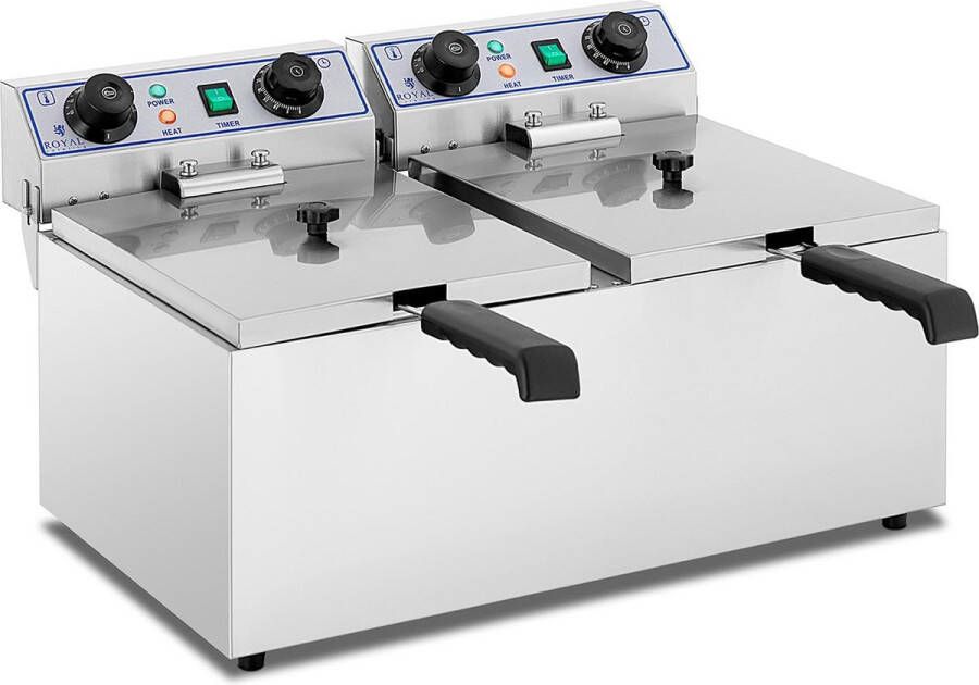 Royal Catering Elektrische dubbele friteuse 2 x 13 liter met timerfunctie (60 min)