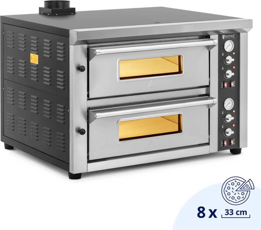 Royal Catering Elektrische Pizzaoven 4+4 x 33 cm 2 kamers 8400 W 400 V vuurvaste steen