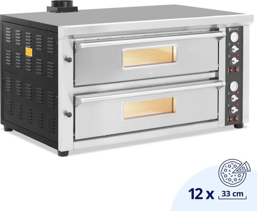 Royal Catering Elektrische pizzaoven 6+6 x 33 cm 2 kamers 13 200 W 400 V vuurvaste steen