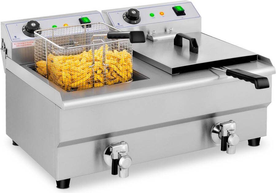 Royal Catering Elektrische friteuse 2 x 13 liter aftapkranen 230 V