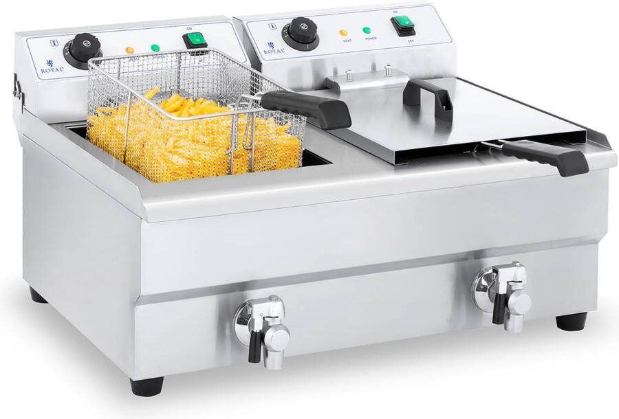 Royal Catering Dubbele elektrische friteuse 2 x 16 liter met aftapkraan