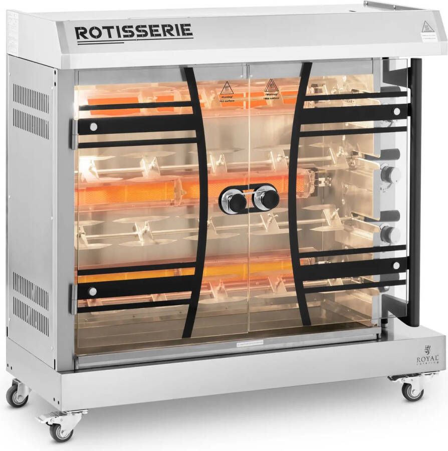 Royal Catering Gas kippenspit 4 spiesen voor 24 kippen verlichting en wielen
