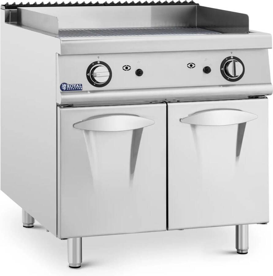 Royal Catering Gasgrillplaat 12 kW geribbeld 50 300 °C propaangas LPG aardgas onderkast