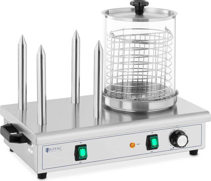 Royal Catering Hotdog-maker 650 W 4 verwarmde spiesjes
