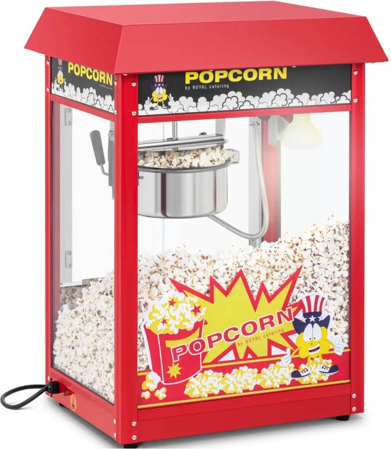 Royal Catering Kleine popcornmachine 1500 W vermogen roestvrij staal gehard glas en antiaanbakmateriaal