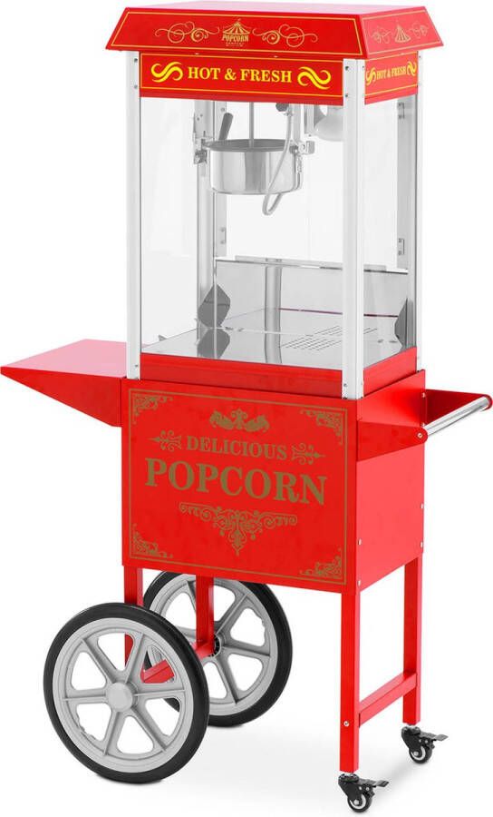 Royal Catering Popcornmachine met trolley Retro design {{temperatuur_bereik_162_temp}} °C rood Koninklijke Horeca