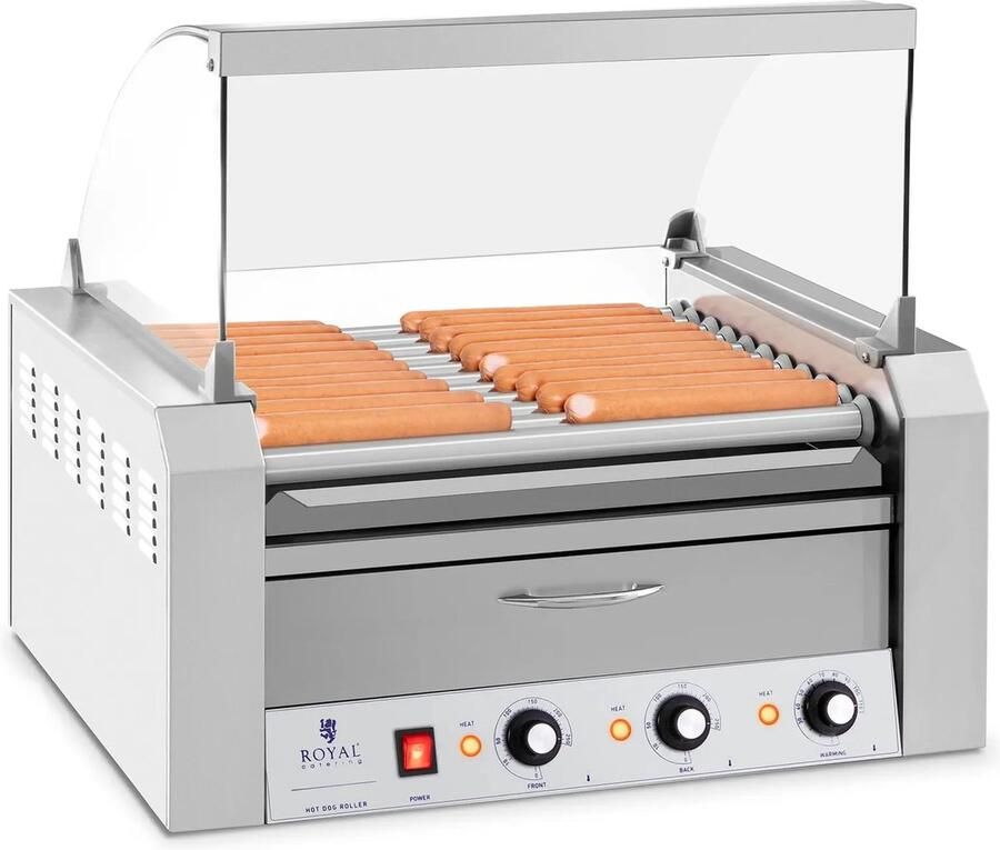Royal Catering Hotdog Grill 11 rollen Warmhoudlade Roestvrij staal