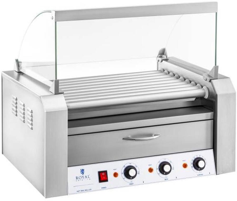Royal Catering Hotdog Grill 9 rollen Warmhoudlade Roestvast staal