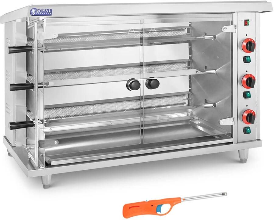 Royal Catering RCGCG-15 Gas Kipgrill 15 kW Drie Spitten Staal en Glas