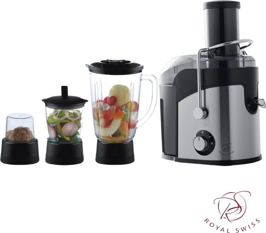 Royal Swiss 4-in-1 Sapcentrifuge met Blender Hakmolen en Koffiemolen – Fruit- en Groentesap Extractor – Multifunctioneel en Krachtig Keukenapparaat - Foto 2