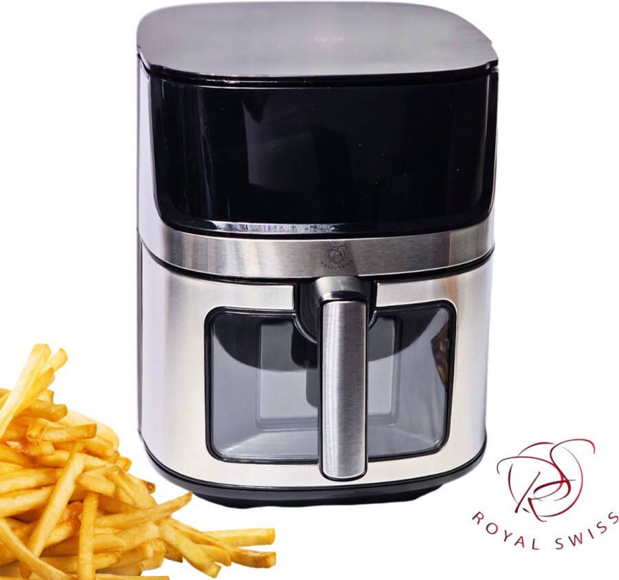 Royal Swiss 760AT Series Airfryer 8L – 1500W Elektrisch – Temperatuurinstelling van 80°C tot 200°C – Grijs – Luchtuitlaatfunctie voor Gezondere Maaltijden
