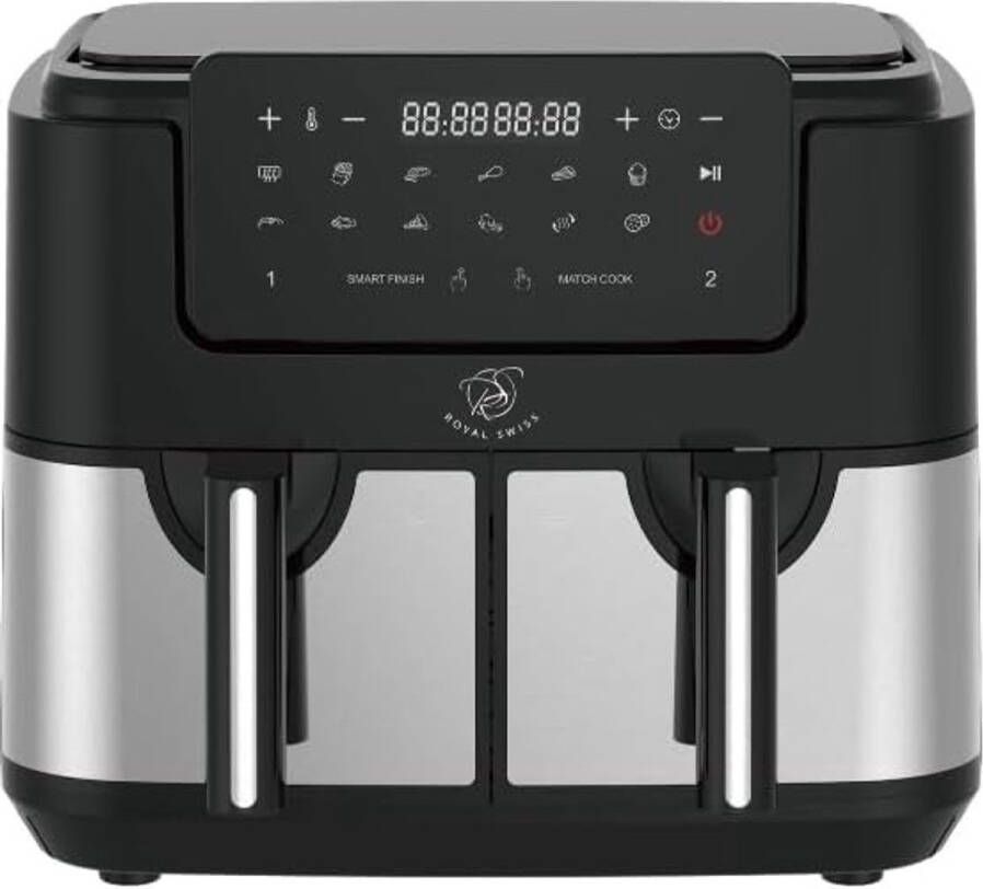 Royal Swiss Dubbele Airfryer – 12 Liter Dual Airfryer met 10 Programma's 2800 Watt 50 tot 200 Graden – Zwart RVS – Hoge Kwaliteit en Veelzijdig Koken - Foto 8