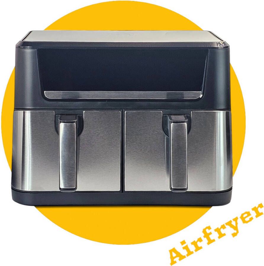 Royal Swiss Dubbele Airfryer – 12 Liter Dual Airfryer met 10 Programma's 2800 Watt 50 tot 200 Graden – Zwart RVS – Hoge Kwaliteit en Veelzijdig Koken