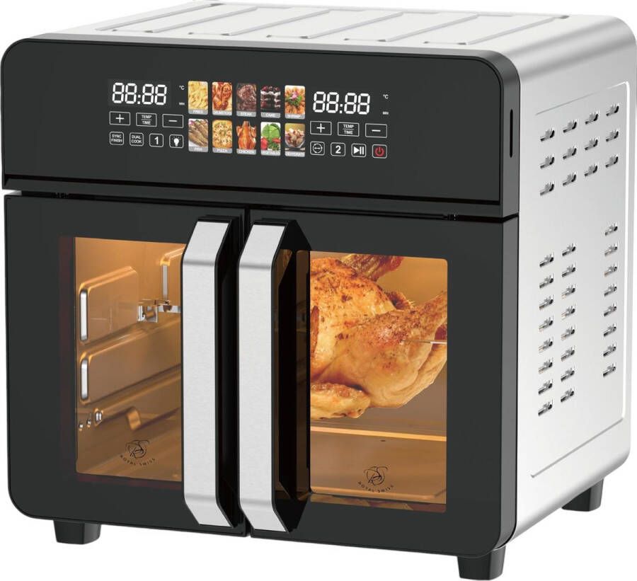 Royal Swiss Airfryer oven Hetelucht friteuse 23 liter 10 programma's 5 accessoires 50 tot 200 graden 2400watt Zwart RVS