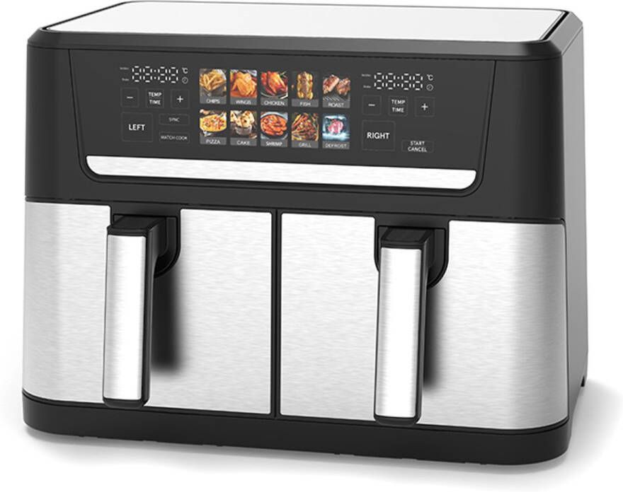 Royal Swiss Dubbele Airfryer – 12 Liter Dual Airfryer met 10 Programma's 2800 Watt 50 tot 200 Graden – Zwart RVS – Hoge Kwaliteit en Veelzijdig Koken - Foto 7