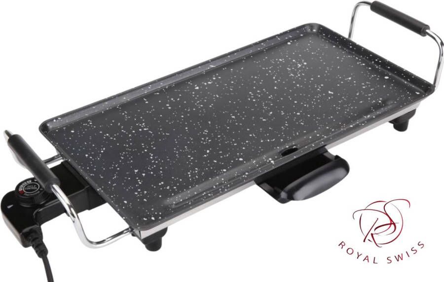 Royal Swiss Elektrische Grillplaat – 2000W Bakplaat 46x26 cm – Antiaanbaklaag – Verstelbare Thermostaat – Cool Touch Handgrepen – Vaatwasserbestendig