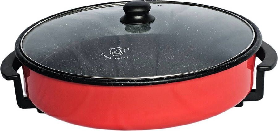 Royal Swiss Elektrische Hapjespan 42cm Rood 1500W Thermostaat Diepte 9cm Ideaal voor Koken en Bakken