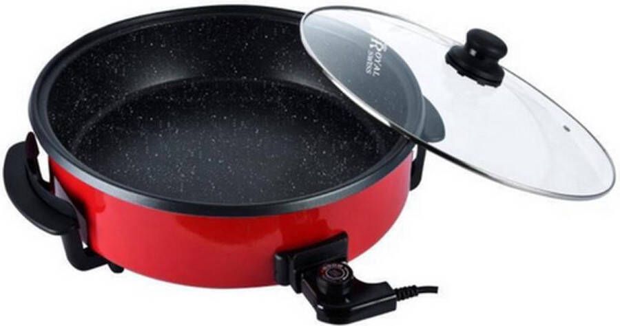 Royal Swiss Elektrische Pizza pan Hapjespan 42 cm x 9 cm diep Pizza pan Regelbare thermostaat Met deksel Paella pan Rood