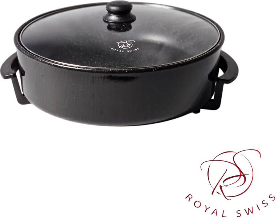 Royal Swiss Elektrische Pizzapan XL 42 cm – 1500W Paellapan Hapjespan – Met Deksel & Instelbare Thermostaat – Anti-aanbaklaag – Voor Pizza Paella Grill & Feestjes