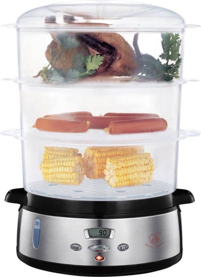 Royal Swiss Food Steamer HY-4401DS – 9L – 800W – Elektrische Stoomkoker met 3 BPA-vrije Stoommanden – Digitale Timer & Automatische Uitschakeling – RVS Basis