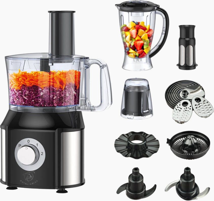 Royal Swiss YT-FP01 – 10 in 1 Foodprocessor – 550 W – RVS Behuizing – 1 5 L Blender & 1 L Kom – 2 Snelheden + Pulse – Multifunctioneel Keukenapparaat