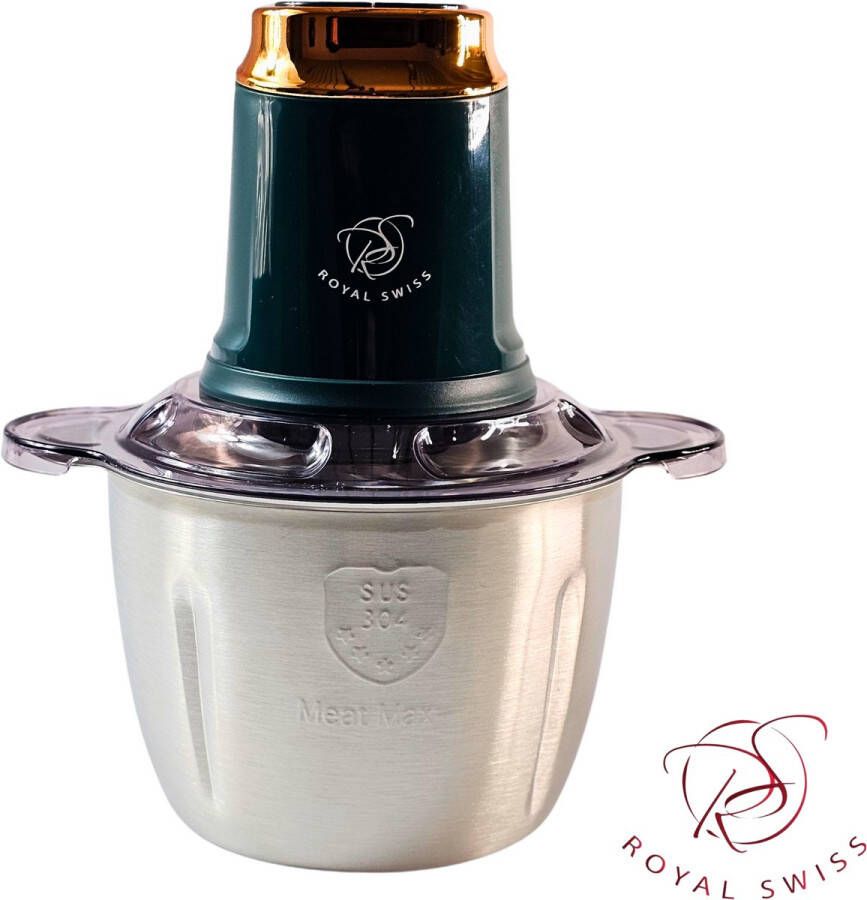 Royal Swiss Hakmolen 400W – Krachtige Grinder met 6 Roestvrijstalen Bladen – Geschikt voor Vlees Groenten en Kruiden – 3L Roestvrijstalen Kom