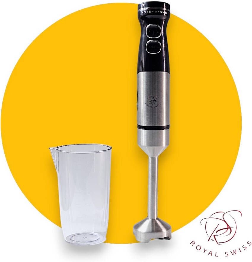 Royal Swiss Handmixer met Twee Snelheden en 650ml Roestvrijstalen Bekerglas Krachtige Mixprestatie variabele snelheid