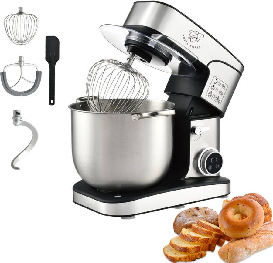 Royal Swiss Keukenmachine 16L – 2800W Krachtige Planetaire Mixer – RVS Mengkom XXL – 12 Snelheden met LED Touch Display – Deegkneder Mixer & Klopper