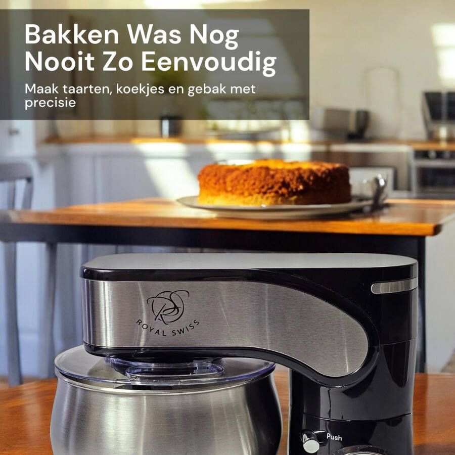 Royal Swiss Keukenmachine 5L – Keukenrobot met krachtige 1300W motor en 6 snelheden voor veelzijdig gebruik en optimaal gebruiksgemak